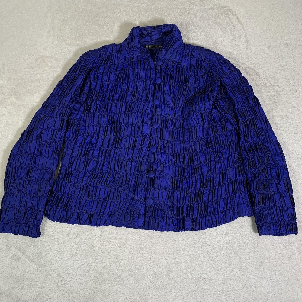 Richard K Tsao Jacket Womens Size 1 Royal Blue Ruched Handwoven Thai Silk Ladies